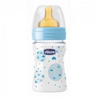 Chicco Wellbeing - Biberón con tetina de látex y flujo normal para bebé de 0m+, 150 ml, color azul