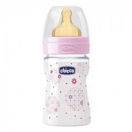 Chicco Wellbeing - Biberón con tetina de látex y flujo normal para bebé de 0m+, 150 ml, color rosa